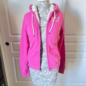 Abercrombie & Fitch Cream Sherpa Jacket with Pink Accents